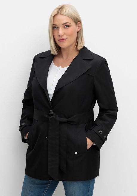 sheego Kurzer Trenchcoat mit Gürtel, wasserabweisend - schwarz sheego Weihnachtsangebot