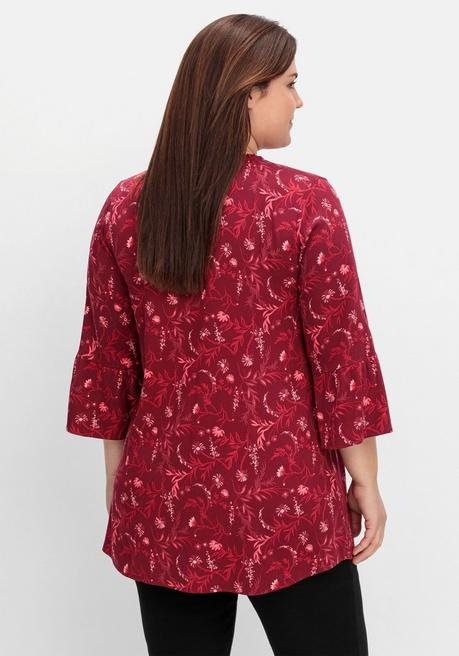 sheego Longtunika mit Volants an den 3/4-Ärmeln - dunkelrot gemustert sheego Osterangebot
