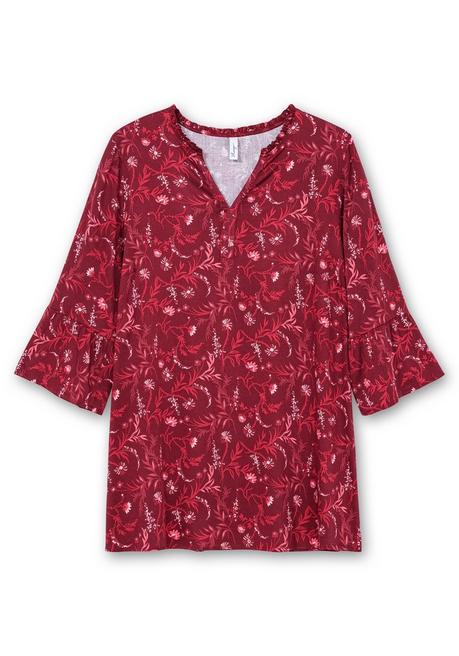 sheego Longtunika mit Volants an den 3/4-Ärmeln - dunkelrot gemustert sheego Osterangebot
