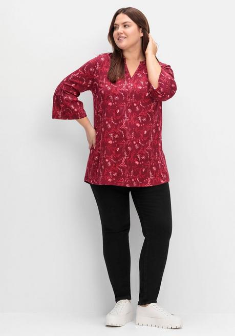 sheego Longtunika mit Volants an den 3/4-Ärmeln - dunkelrot gemustert sheego Osterangebot