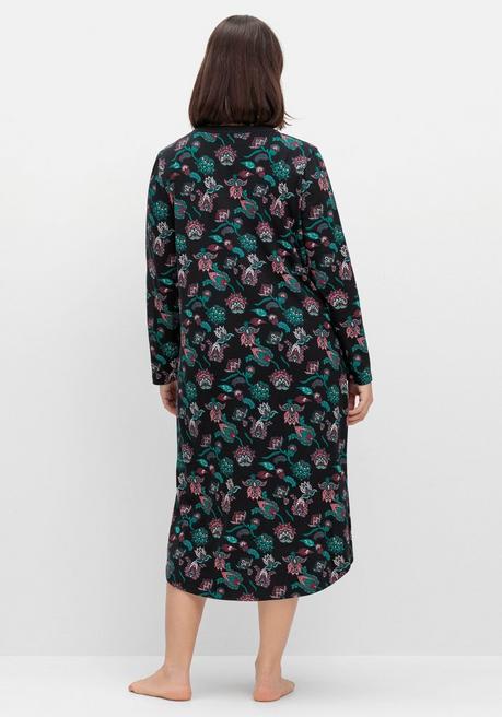sheego Nachthemd mit Blumenprint und Knopfleiste - schwarz bedruckt sheego Lagerräumung