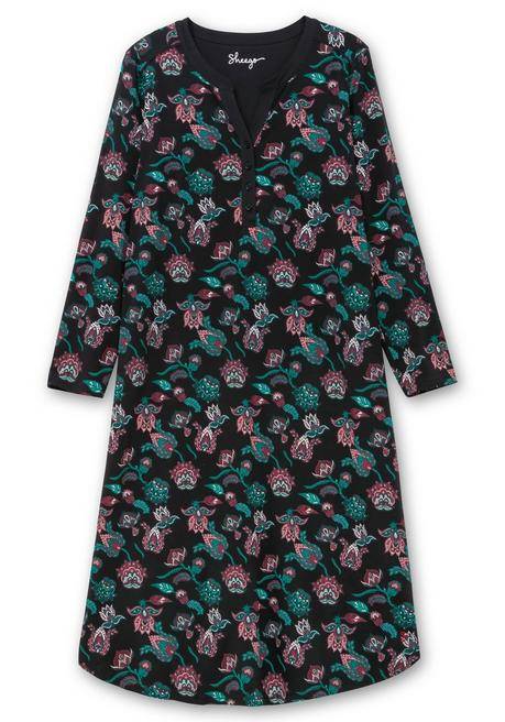 sheego Nachthemd mit Blumenprint und Knopfleiste - schwarz bedruckt sheego Lagerräumung