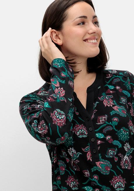 sheego Nachthemd mit Blumenprint und Knopfleiste - schwarz bedruckt sheego Lagerräumung