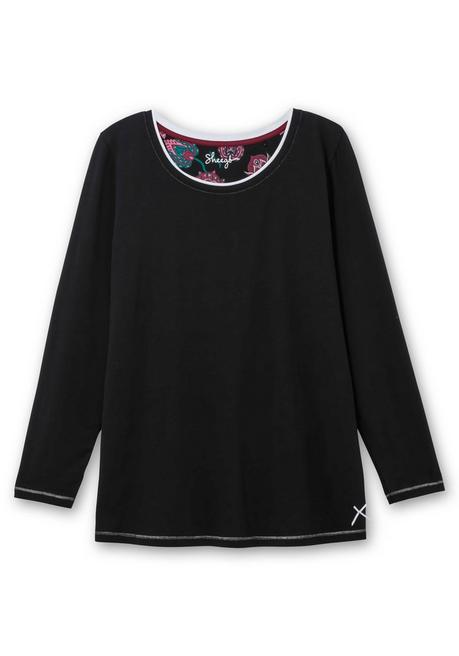 sheego Langes Schlafshirt mit Seitenschlitzen, Rundhalsausschnitt - schwarz sheego Top Angebot