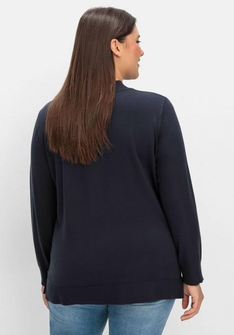 sheego Pullover mit geripptem Stehkragen - tiefblau sheego Online Outlet