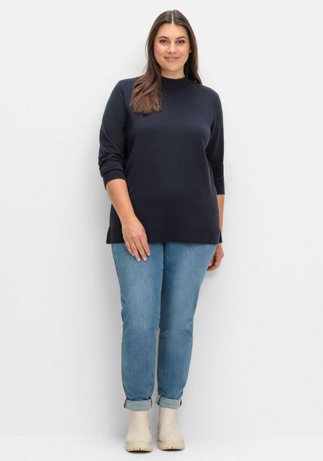 sheego Pullover mit geripptem Stehkragen - tiefblau sheego Online Outlet