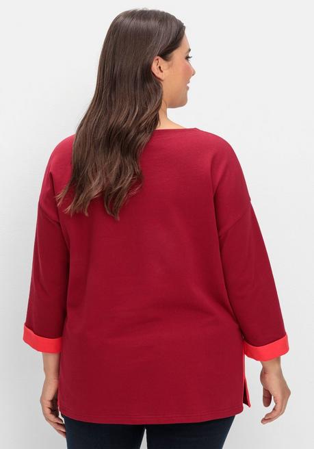 sheego Sweatshirt mit Zierknöpfen und Kontrastdetails - dunkelrot sheego Zeitlich begrenztes Angebot