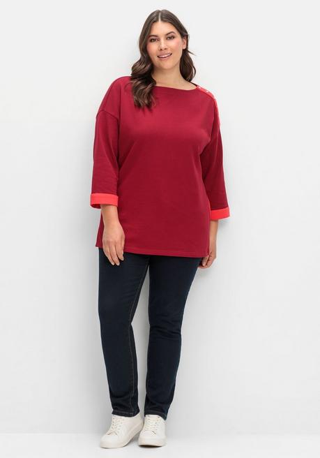 sheego Sweatshirt mit Zierknöpfen und Kontrastdetails - dunkelrot sheego Zeitlich begrenztes Angebot