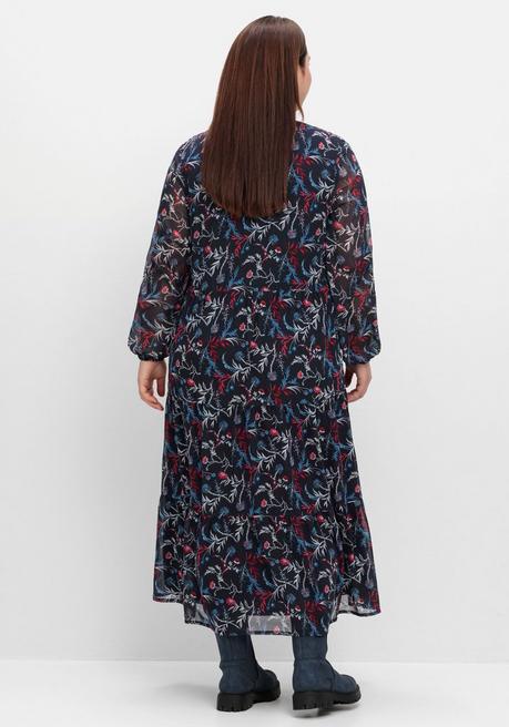 sheego Chiffonkleid in Maxilänge, mit Alloverprint - tiefblau gemustert sheego Große Rabatte