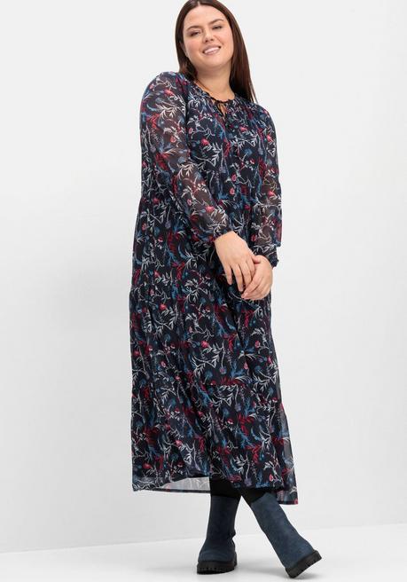 sheego Chiffonkleid in Maxilänge, mit Alloverprint - tiefblau gemustert sheego Große Rabatte