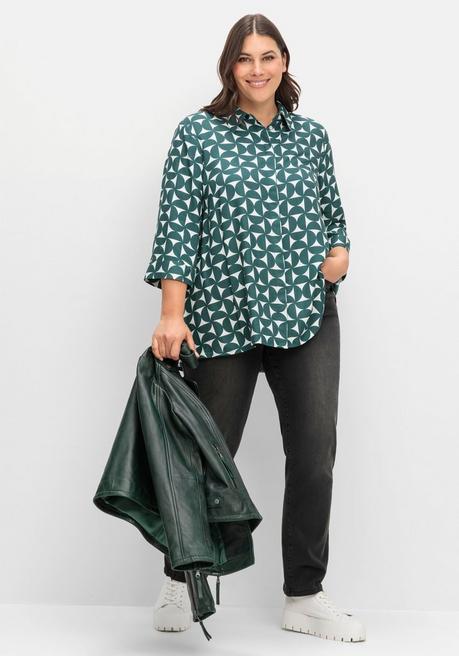 sheego Bedruckte Bluse in schwingender A-Linie - tiefgrün gemustert sheego Bestseller