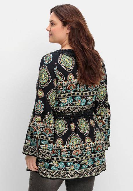 sheego by Joe Browns Longbluse im Ethno-Stil, mit Crochet-Spitze - schwarz gemustert sheego Räumungsverkauf