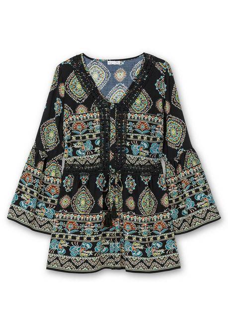 sheego by Joe Browns Longbluse im Ethno-Stil, mit Crochet-Spitze - schwarz gemustert sheego Räumungsverkauf