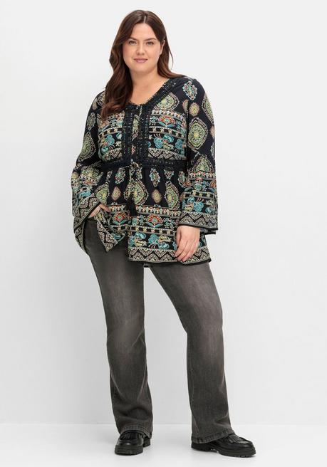sheego by Joe Browns Longbluse im Ethno-Stil, mit Crochet-Spitze - schwarz gemustert sheego Räumungsverkauf