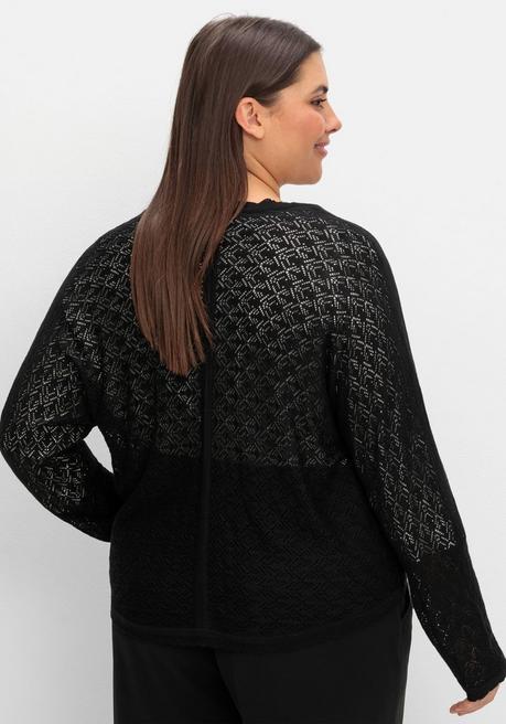 sheego Kurze Ajour-Strickjacke mit Knopfverschluss - schwarz sheego Tägliche Deals