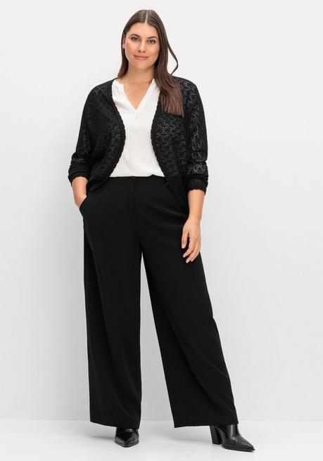 sheego Kurze Ajour-Strickjacke mit Knopfverschluss - schwarz sheego Tägliche Deals