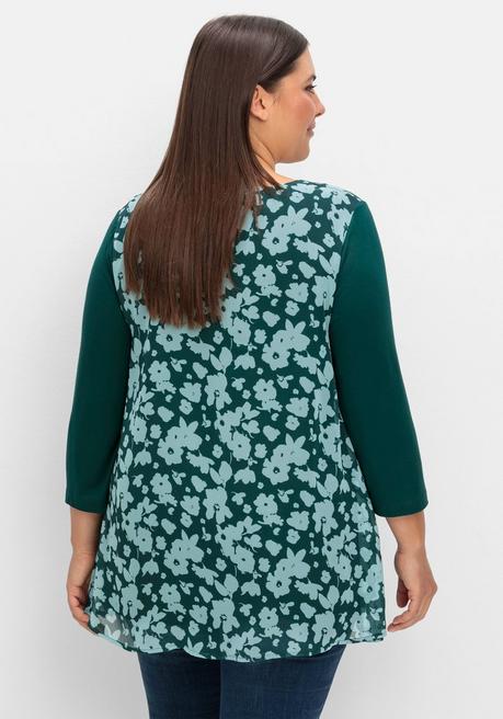 sheego 2-in-1-Blusenshirt mit bedrucktem Chiffon - tiefgrün gemustert sheego Riesige Ersparnisse