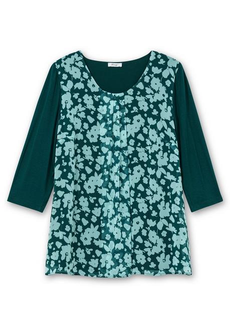 sheego 2-in-1-Blusenshirt mit bedrucktem Chiffon - tiefgrün gemustert sheego Riesige Ersparnisse