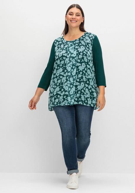 sheego 2-in-1-Blusenshirt mit bedrucktem Chiffon - tiefgrün gemustert sheego Riesige Ersparnisse