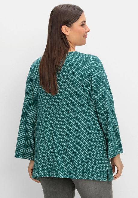 sheego 3/4-Arm-Shirt mit grafischem Minimaldruck - tiefgrün gemustert sheego VIP-Rabatte