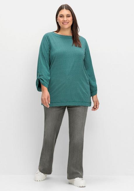 sheego 3/4-Arm-Shirt mit grafischem Minimaldruck - tiefgrün gemustert sheego VIP-Rabatte