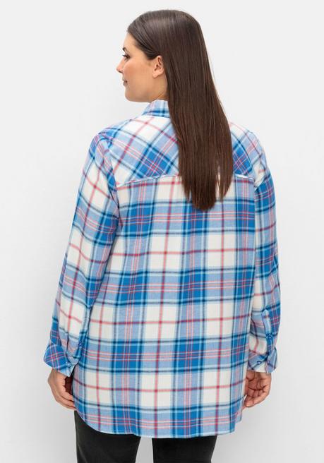sheego Karierte Longbluse mit Krempelfunktion - offwhite kariert sheego Tiefpreis