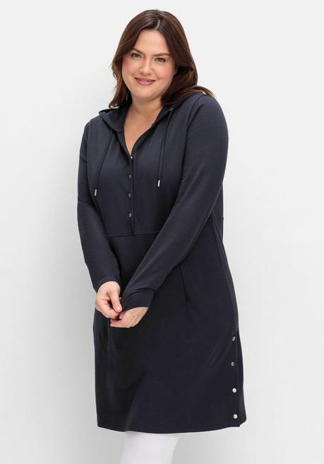 sheego Kapuzenkleid mit Seitenschlitzen und Knopfleiste - tiefblau sheego Super Sparpreis