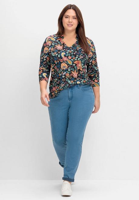 sheego by Joe Browns Langarmshirt mit Paisleyprint und Polokragen - schwarz gemustert sheego Wochenangebot