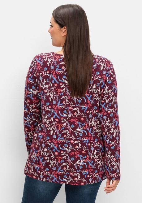 sheego Langarmshirt mit floralem Alloverdruck - weinrot gemustert sheego Kostenlose Rückgabe