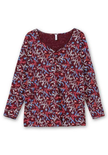 sheego Langarmshirt mit floralem Alloverdruck - weinrot gemustert sheego Kostenlose Rückgabe