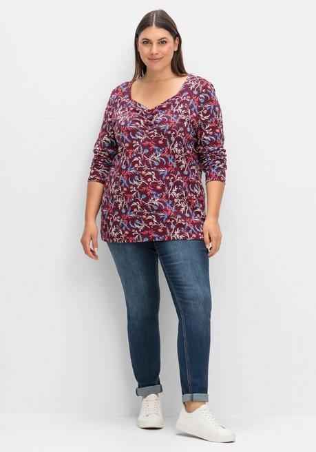sheego Langarmshirt mit floralem Alloverdruck - weinrot gemustert sheego Kostenlose Rückgabe