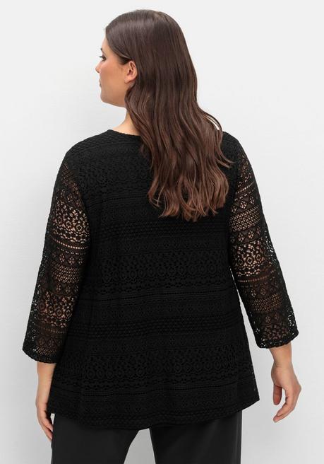 sheego Spitzenshirt in A-Linie und 3/4-Arm - schwarz sheego Letzte 3 Tage