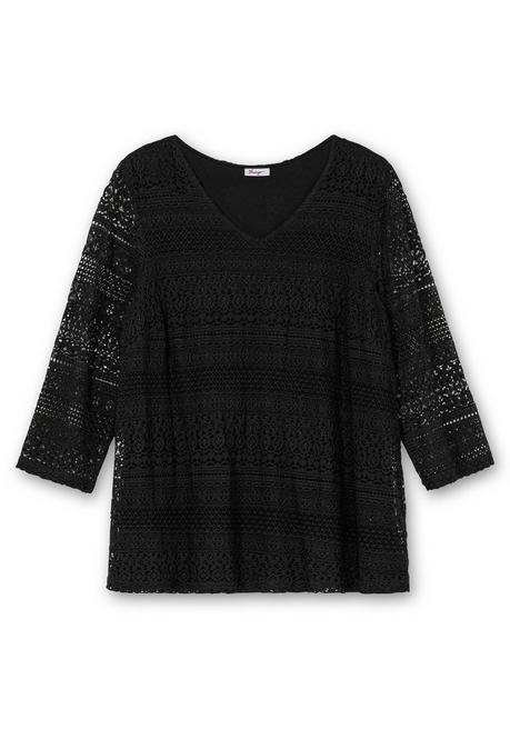 sheego Spitzenshirt in A-Linie und 3/4-Arm - schwarz sheego Letzte 3 Tage