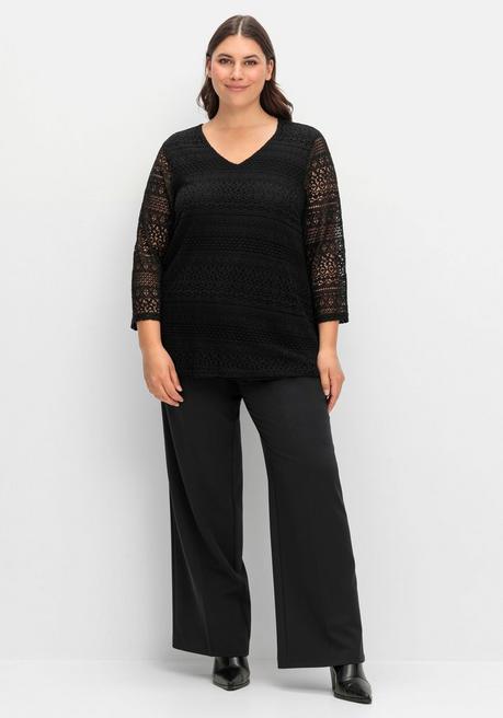 sheego Spitzenshirt in A-Linie und 3/4-Arm - schwarz sheego Letzte 3 Tage