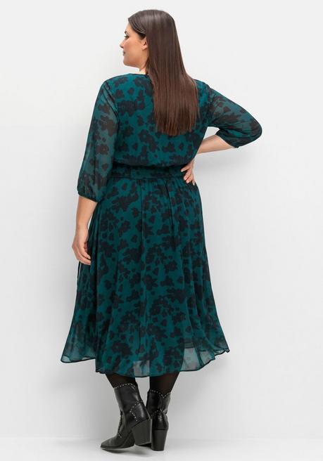 sheego Chiffonkleid in Wickeloptik, mit Alloverprint - tiefgrün gemustert sheego Neueste Stile