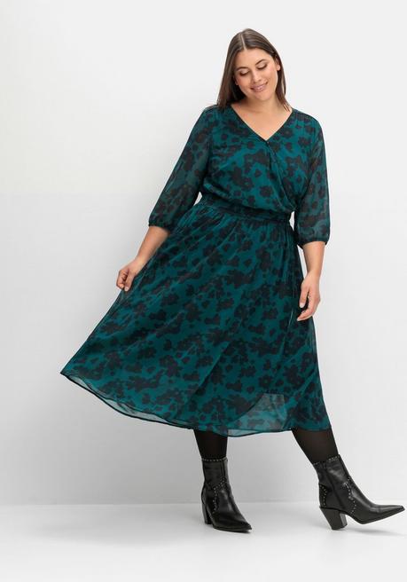 sheego Chiffonkleid in Wickeloptik, mit Alloverprint - tiefgrün gemustert sheego Neueste Stile