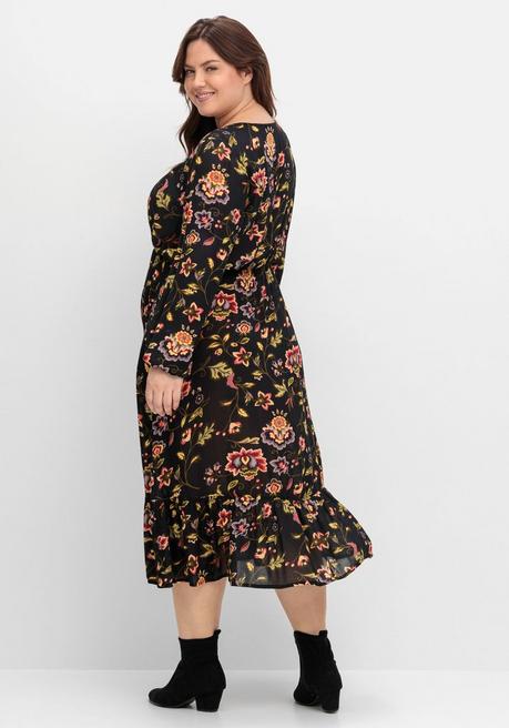sheego by Joe Browns Midikleid mit Blumendruck und Volant am Saum - schwarz gemustert sheego Letzte 2 Tage