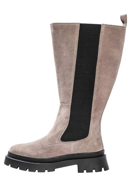 sheego Weitschaft-Lederstiefel mit Stretcheinsatz - taupe sheego Begrenzt auf 3 Tage