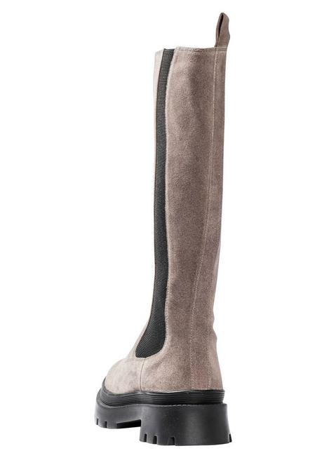 sheego Weitschaft-Lederstiefel mit Stretcheinsatz - taupe sheego Begrenzt auf 3 Tage