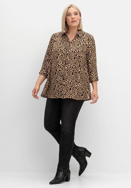 sheego Hemdbluse mit Animalprint, in leichter A-Linie - schwarz gemustert sheego Auslauf