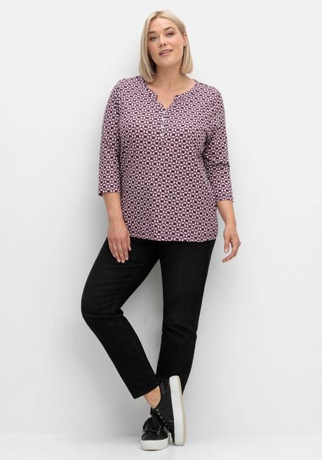 sheego 3/4-Arm-Shirt mit Retro-Alloverdruck - aubergine gemustert sheego Verkauf