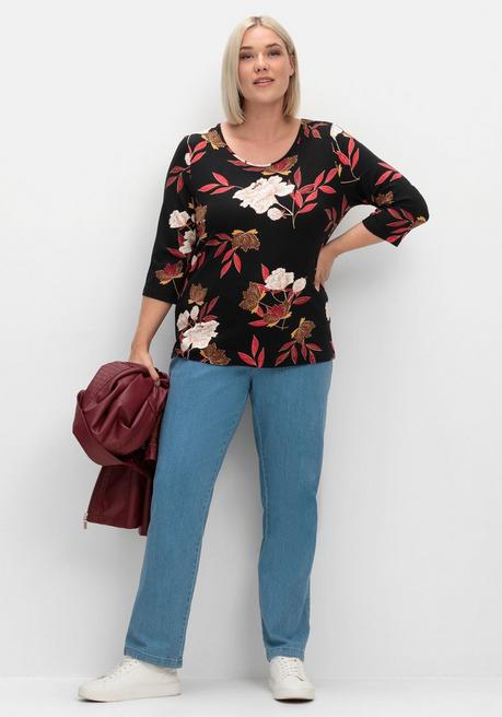 sheego 3/4-Arm-Shirt mit Blumenprint, aus Viskosejersey - rot gemustert sheego Angebote