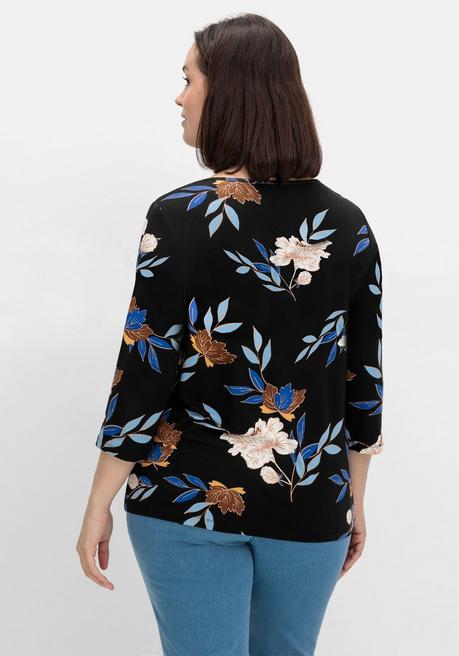 sheego 3/4-Arm-Shirt mit Blumenprint, aus Viskosejersey - blau gemustert sheego Hotsell