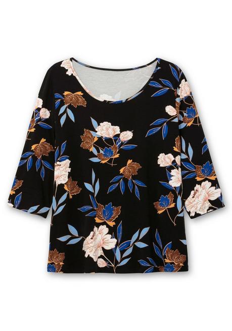 sheego 3/4-Arm-Shirt mit Blumenprint, aus Viskosejersey - blau gemustert sheego Hotsell