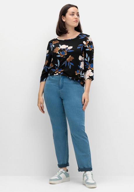 sheego 3/4-Arm-Shirt mit Blumenprint, aus Viskosejersey - blau gemustert sheego Hotsell