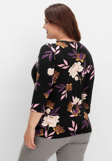 sheego 3/4-Arm-Shirt mit Blumenprint, aus Viskosejersey - dunkellila gemustert sheego im Angebot