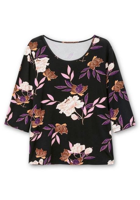 sheego 3/4-Arm-Shirt mit Blumenprint, aus Viskosejersey - dunkellila gemustert sheego im Angebot