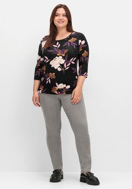 sheego 3/4-Arm-Shirt mit Blumenprint, aus Viskosejersey - dunkellila gemustert sheego im Angebot