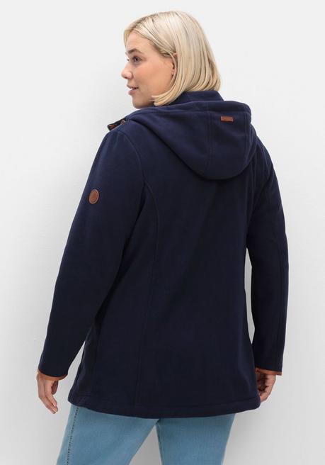 sheego Fleecejacke mit Kapuze und Kontrastdetails - marine sheego Schlussverkauf