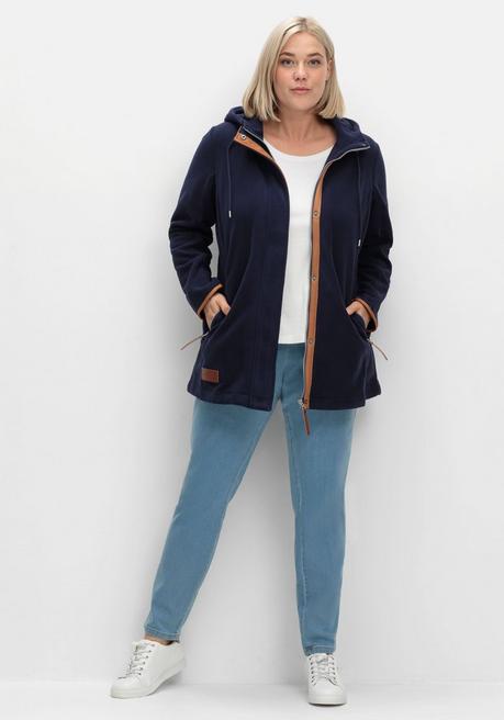 sheego Fleecejacke mit Kapuze und Kontrastdetails - marine sheego Schlussverkauf